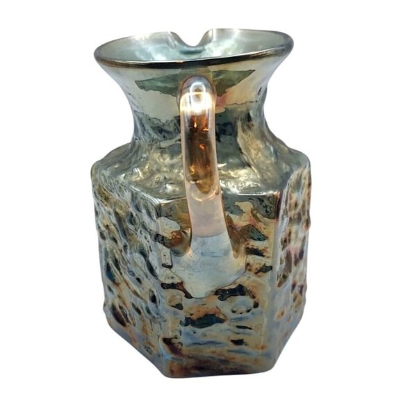 Antique Handblown Carnival Glass Gold Nugget Hexagonal Pitcher Marigold Handle - Picture 4 of 7